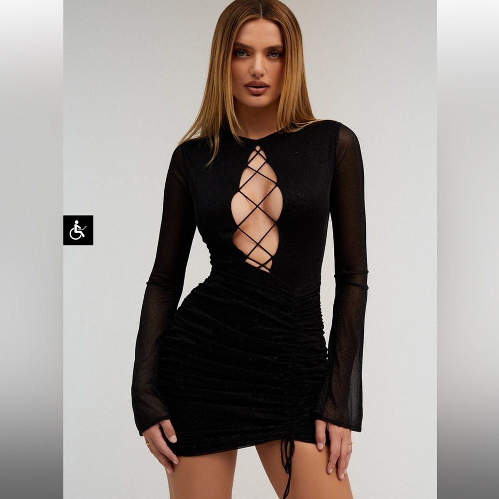 Mistress Rocks 'DANCE'
Black Sparkle Lace Up Mini Dress - Size Small